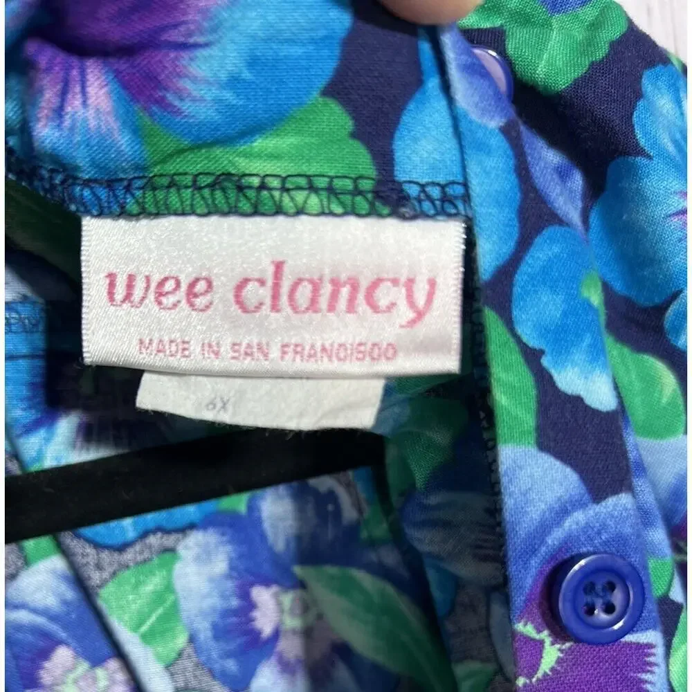 Vintage 80s Girls Dress Floral Pansy Pansies Prairie Cottagecore Blue Size 6X